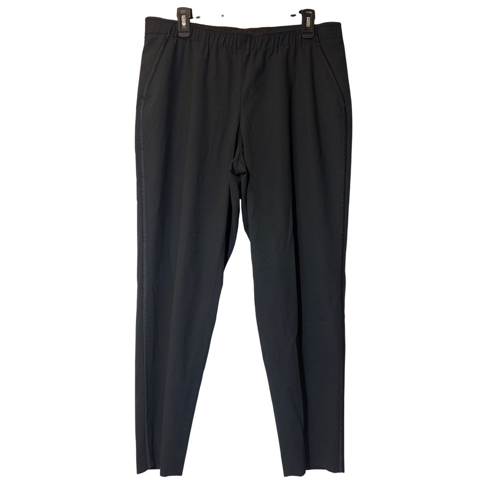 Lafayette 148 New York Black Tuxedo Stripe Pull On Tapered Leg Pants Large